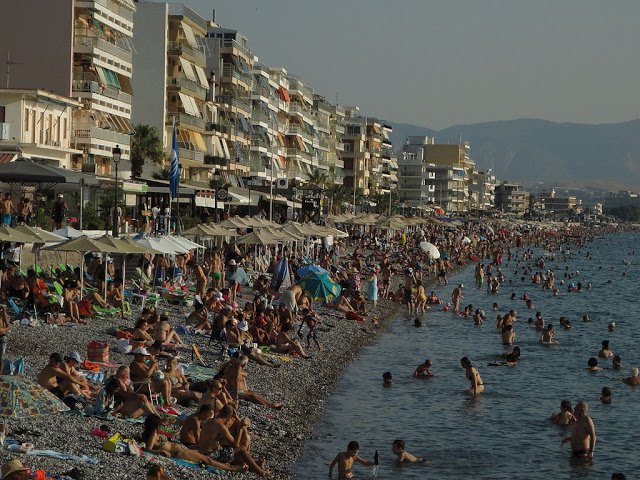 Busy on Loutraki beach, Greece!